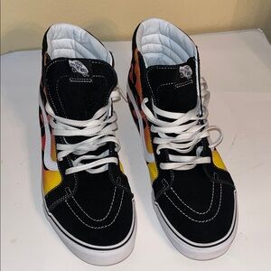Vans SK8 High-Top Sneakers with Yellow-Orange Flame Accent size 13